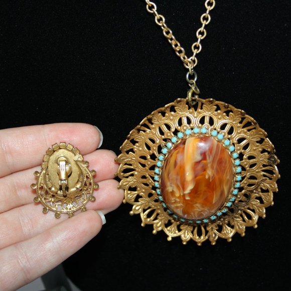 Vintage necklace and earrings set with stone - Picture 4 of 4